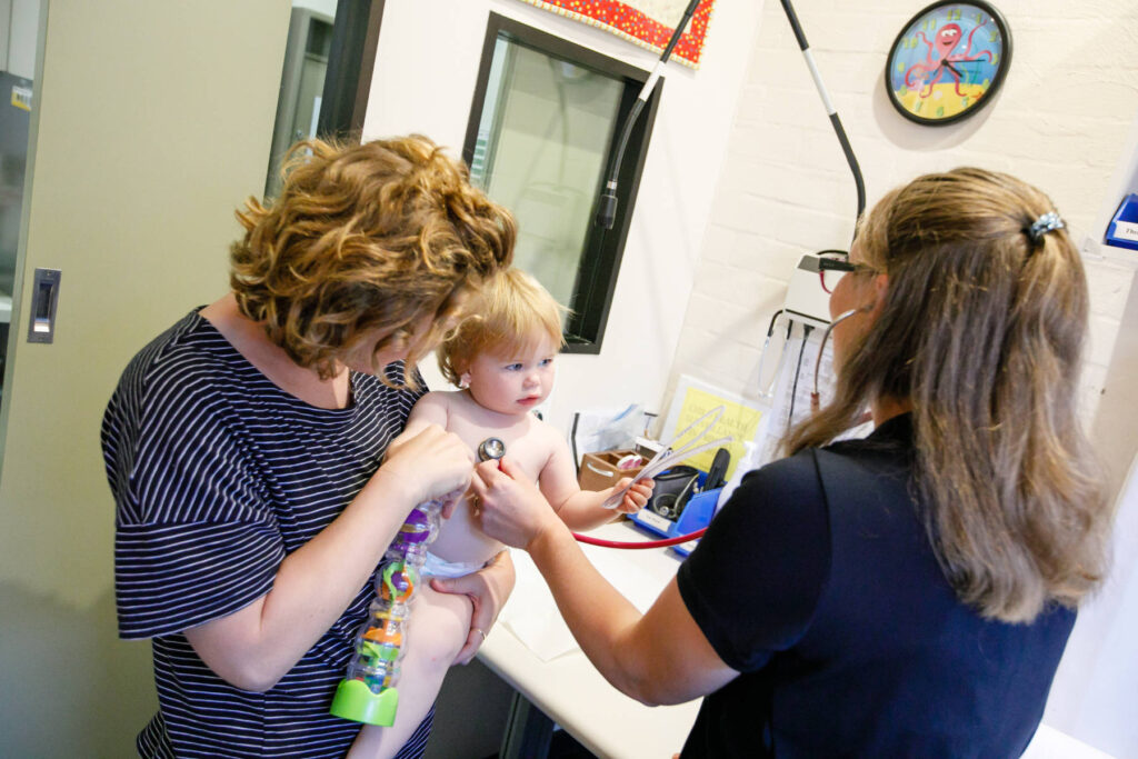 A toddler at a health clinic in Canberra